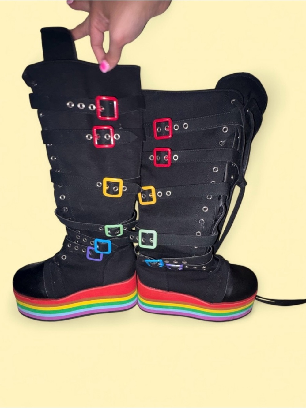 Rainbow 🌈 Platform Knee High Boots - Women’s 10 / Men’s 8.5 Goth Rave Y2K 🌈 - Picture 3 of 4